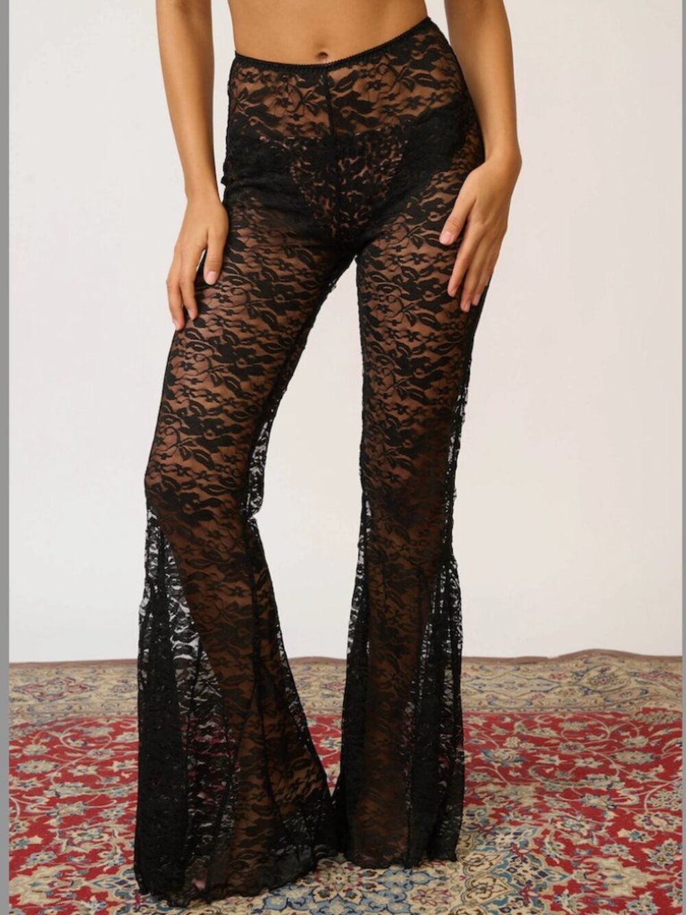 Kat the Label Black Lace Flare Pants in Size Small